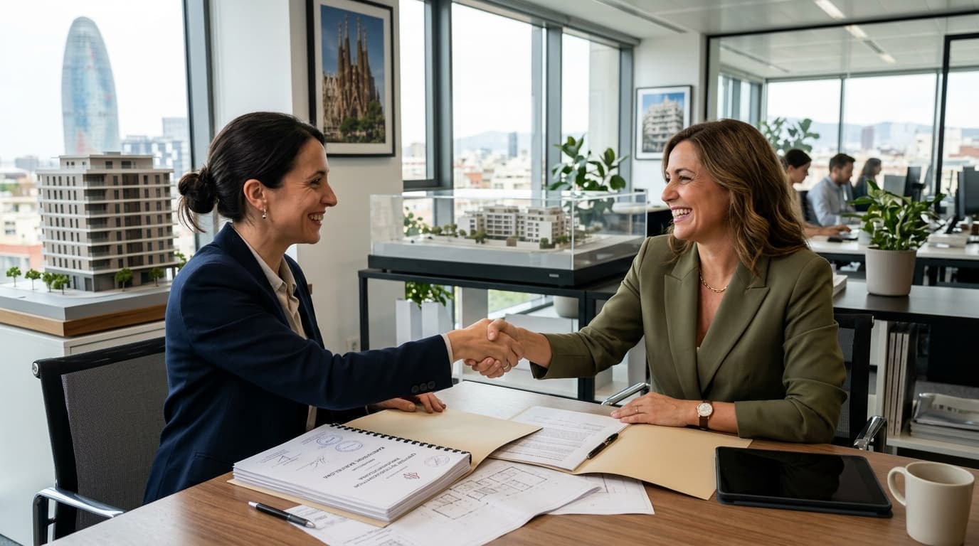Arquitecta técnica colegiada y agente inmobiliario colaborando en Barcelona